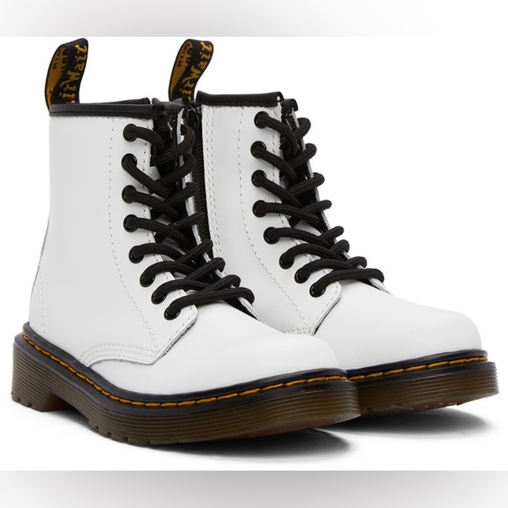 Dr. Martens Kids White Patent Leather 1460 Boots, Sz 13 kids, Side Zipper laces
